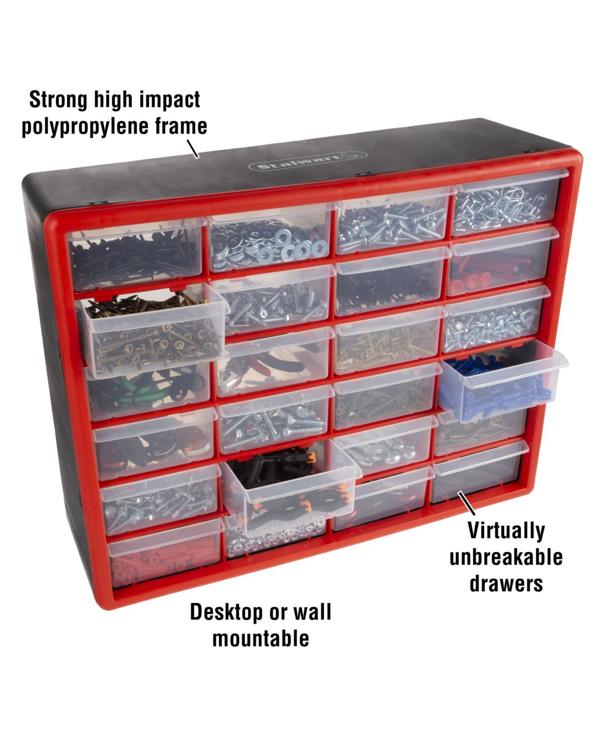 Stalwart Shelf Bins/Racks Small Part Organizer+Plastic Storage Bins  Steel+Drawer