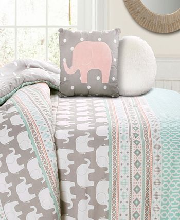 Lush Décor - Elephant Stripe Comforter Turquoise/Pink 4Pc Set Twin