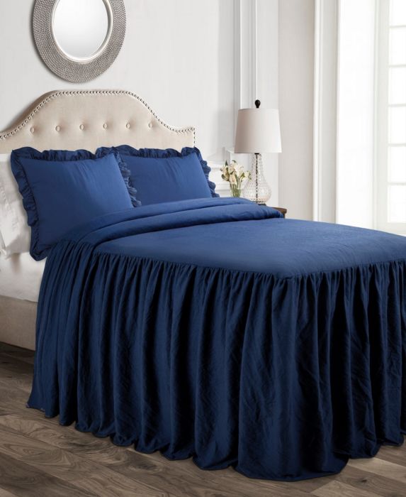 Ruffle Skirt 2-Piece Twin Bedspread Set, Blue, Size: Twin