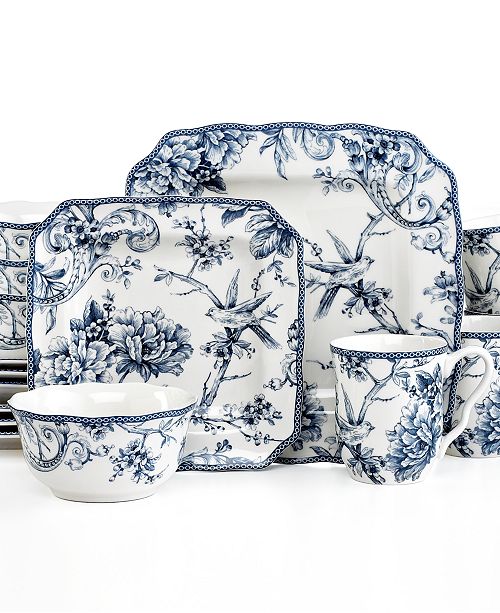 222 Fifth Closeout Adelaide Blue Square 16 Pc Set Service For 4