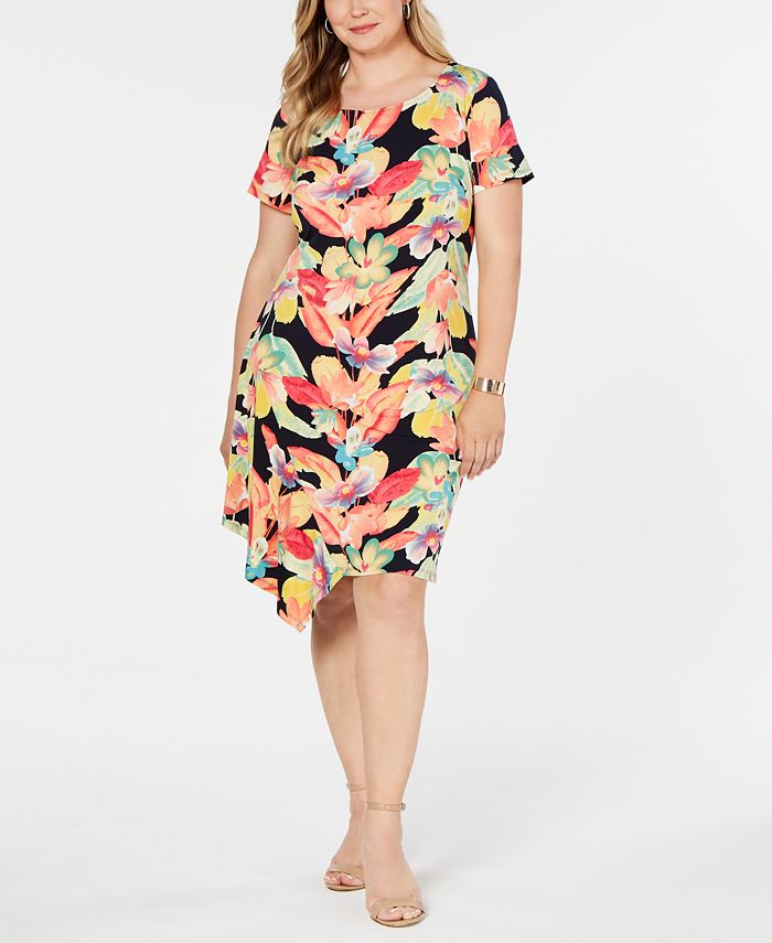 Connected Plus Size Floral Printed Flounce Dress - Macy's