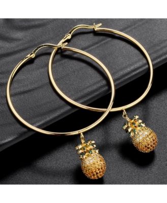 Cubic Zirconia Pineapple Extra Large Hoop Earrings 