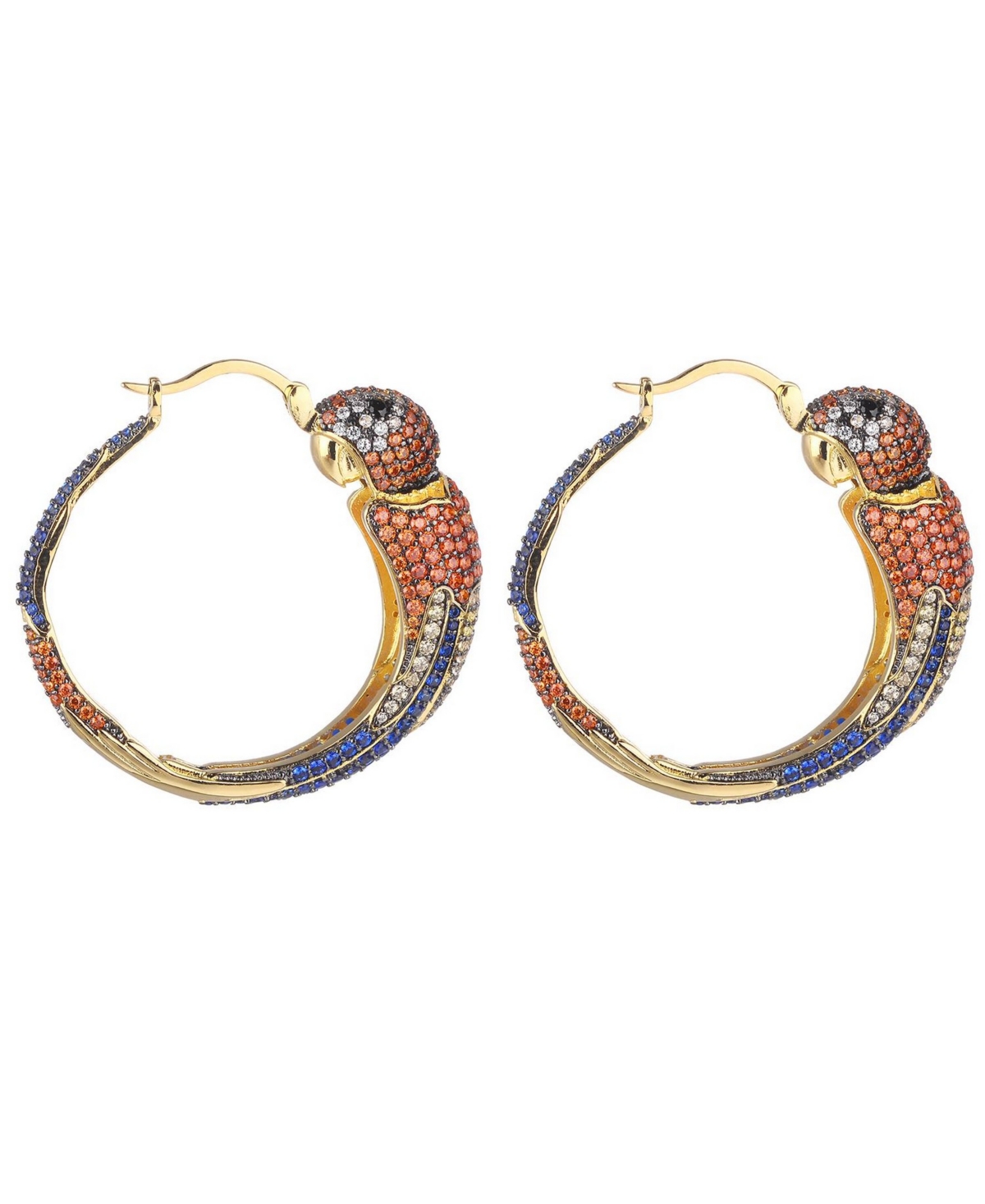 Multi-Colored Cubic Zirconia Parrot Hoop Earring - Gold
