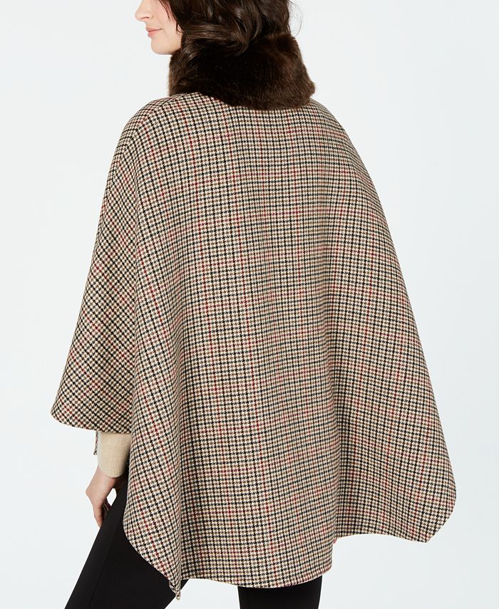 Jones New York FauxFurCollar Plaid Cape Coat Macy's