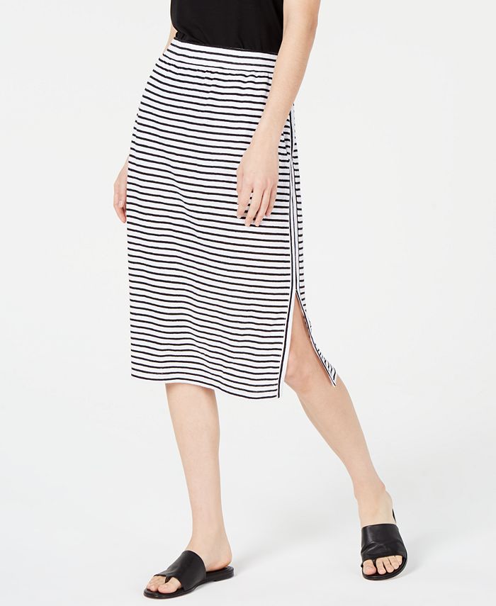 Eileen Fisher Organic Linen Striped Side-Slit Skirt - Macy's
