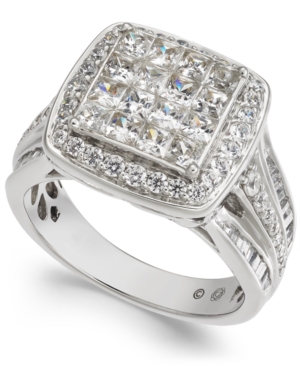 image of Diamond Princess Cluster Halo Engagement Ring (2 ct. t.w.) in 14k White Gold