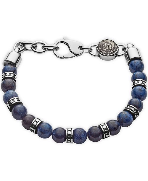 Diesel Men S Beads Stainless Steel And African Blue Stone Beaded Bracelet Reviews Bracelets Jewelry Watches Macy S