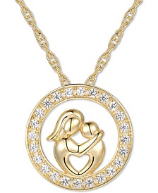 White Sapphire Mother & Child 18" Pendant Necklace (1/5 ct. t.w.) in 14k Gold