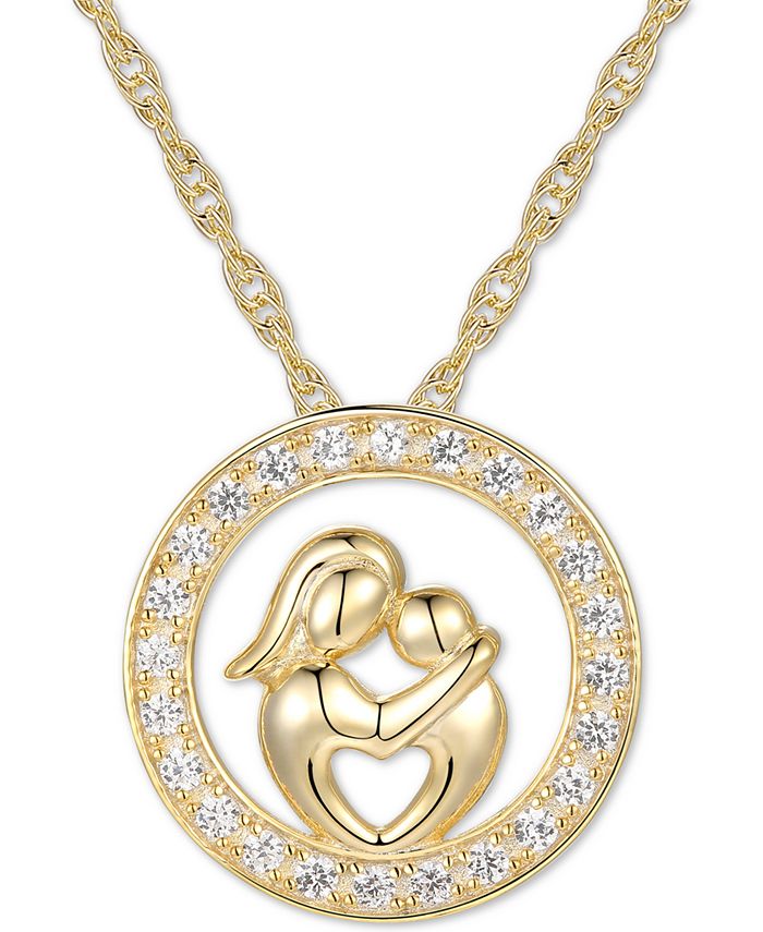 Macy's - White Sapphire Mother & Child 18" Pendant Necklace (1/5 ct. t.w.) in 14k Gold