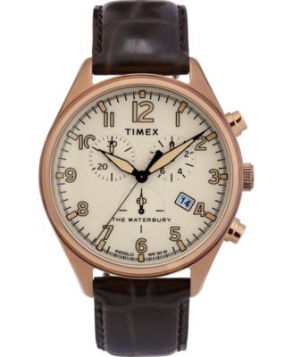 Timex Waterbury Traditional Chronograph 42mm Leather Strap Watch - Macy's