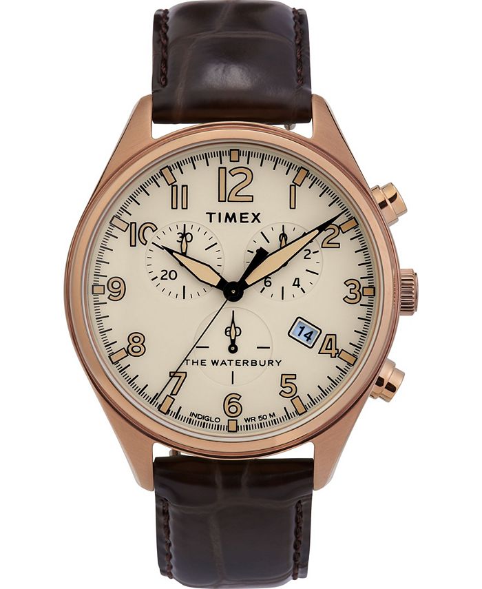 Timex Waterbury Traditional Chronograph 42mm Leather Strap Watch