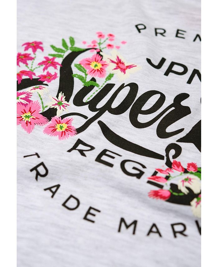 womens Floral Scripted Cap Sleeve T-Shirt in Flake Grey Marl