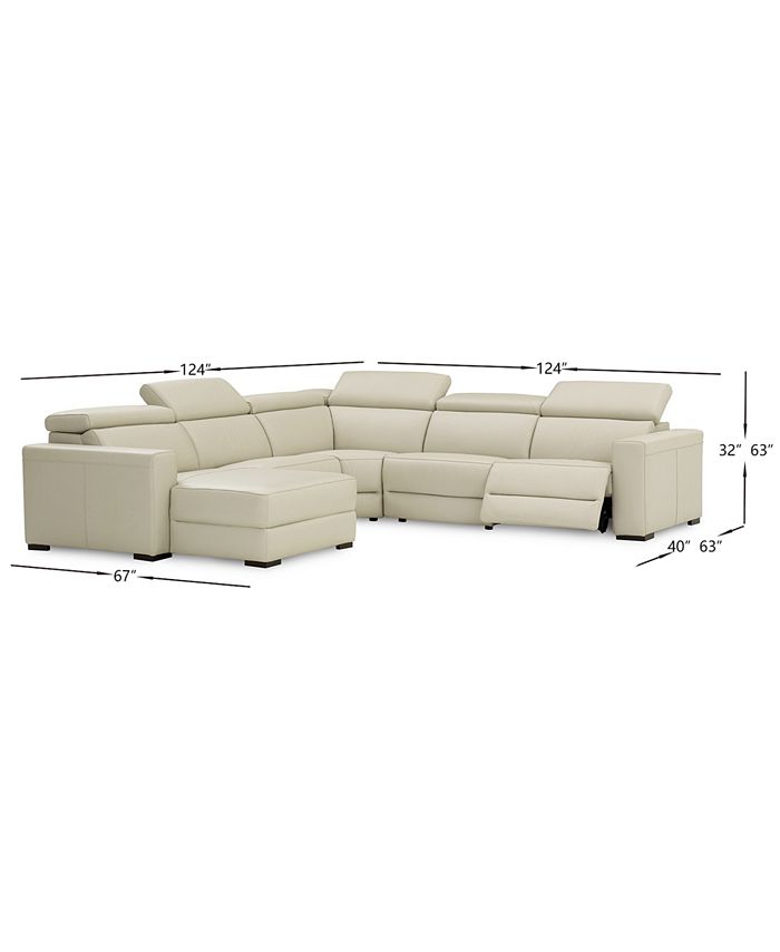 Furniture Nevio 124" 5Pc. Fabric Sectional Sofa with Chaise, Created