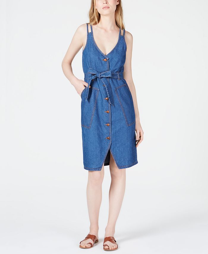 OAT Double-Strap Patch-Pocket Jean Dress - Macy's