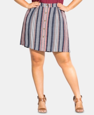City Chic Plus Size Button-trim Striped Skirt In Rose Stripe