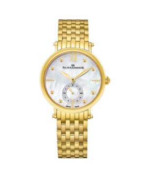 image of Alexander Watch A201B-02, Ladies Quartz Small-Second Watch with Yellow Gold Tone Stainless Steel Case on Yellow Gold Tone Stainless Steel Bracelet