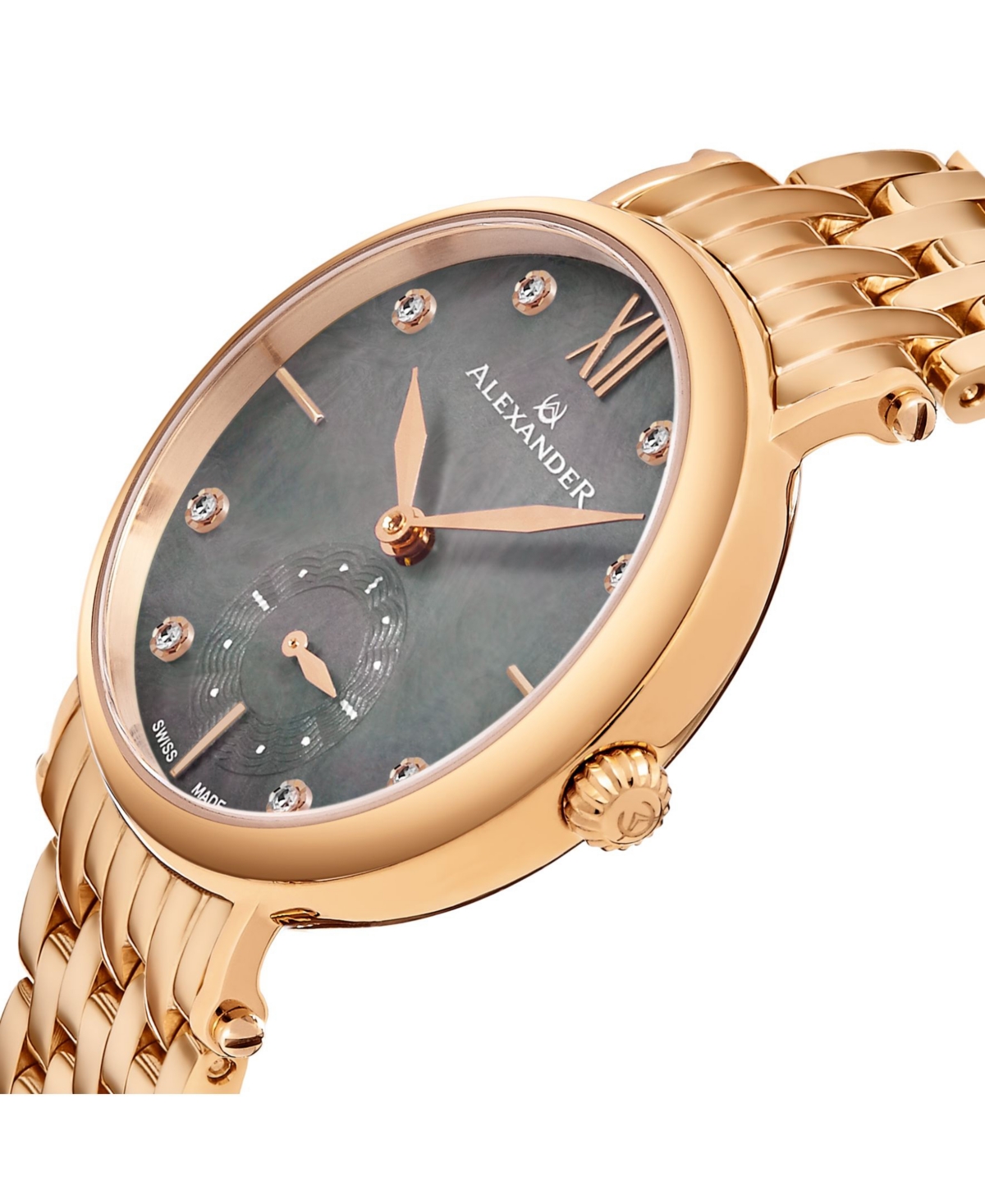 Alexander Watch , Ladies Quartz Small-Second Watch withTone Stainless Steel Case onTone Stainless Steel Bracelet - Rose