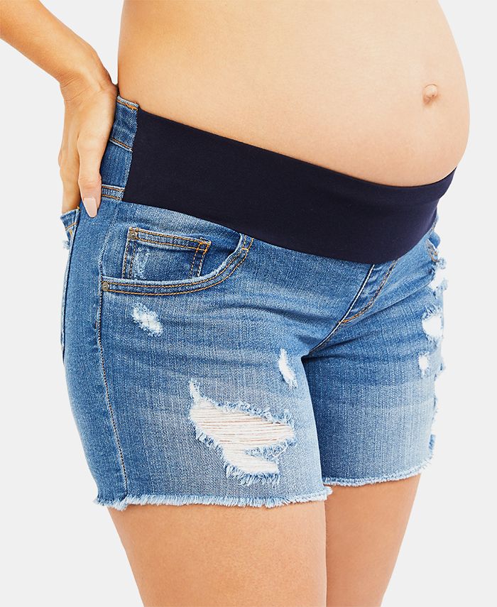 Jessica Simpson Maternity Frayed Denim Shorts - Macy's