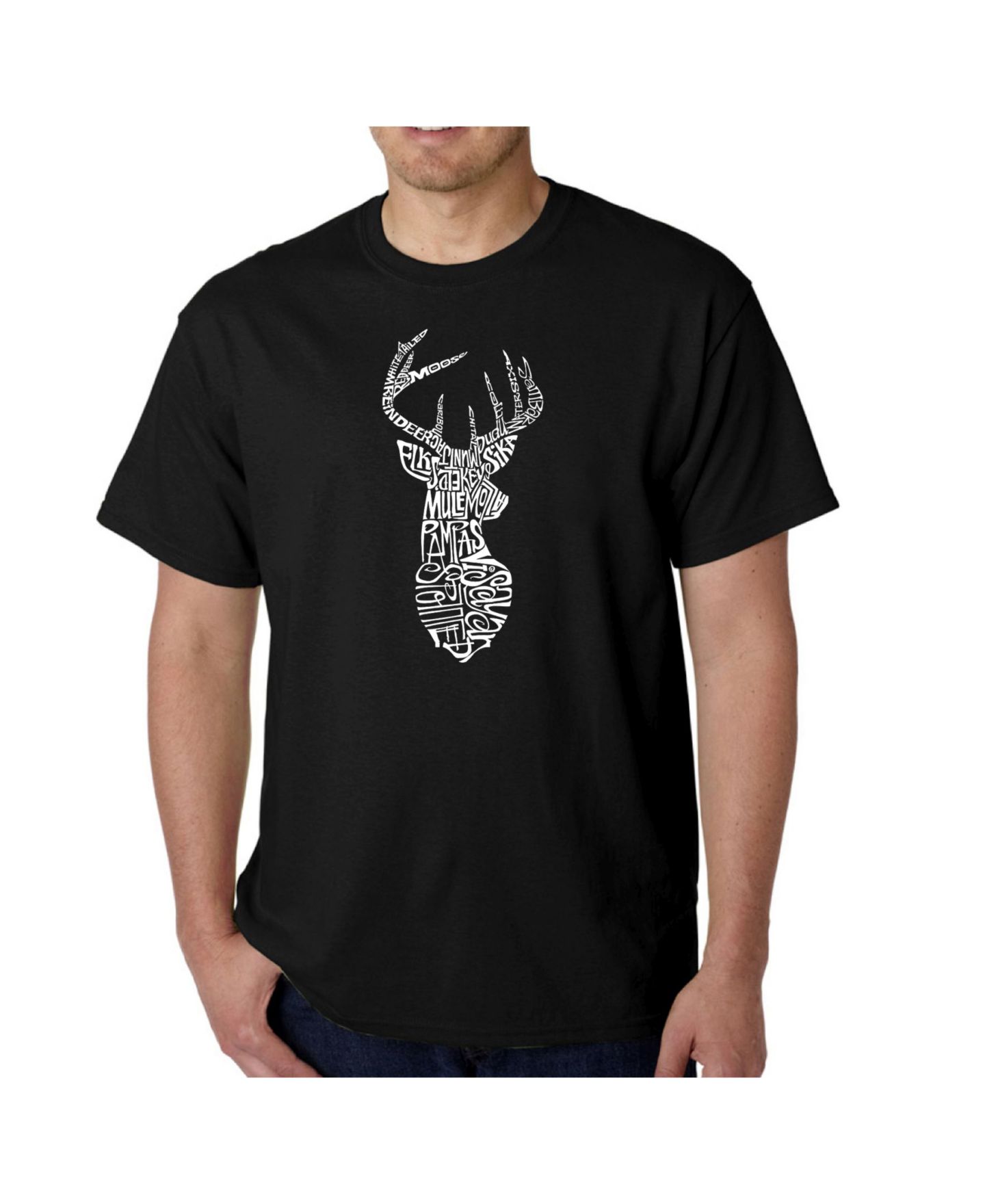 Мужская футболка LA Pop Art Word Art - Types of Deer, цвет: Чёрный — фото 1