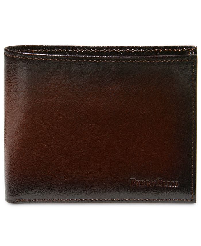 Perry Ellis Men's Leather Wallet Brown Size Regular