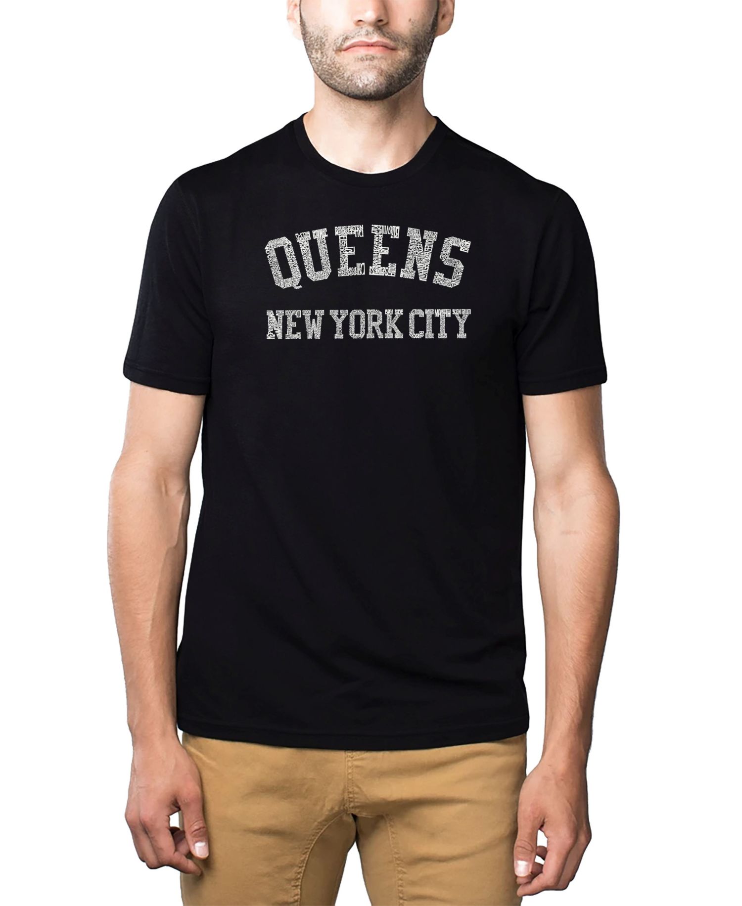Men's Cotton/Poly Blend Word Art T-Shirt - Queens NY Neighborhoods