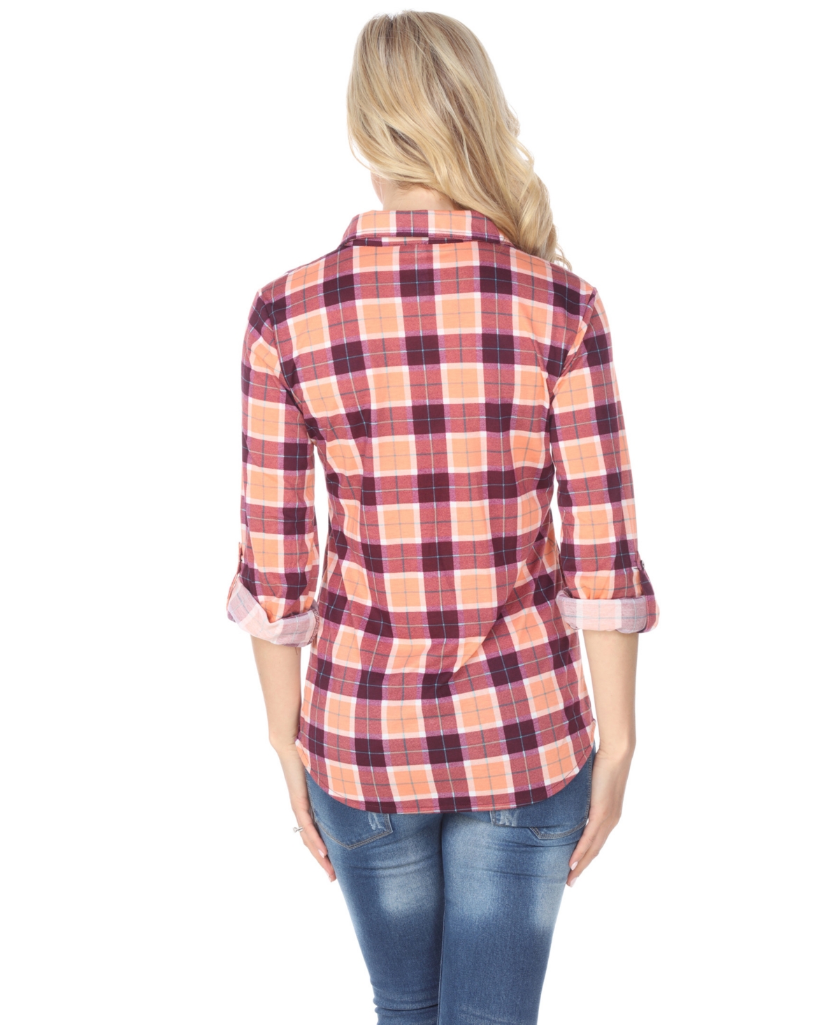 White Mark Women's Oakley Stretchy Plaid Top