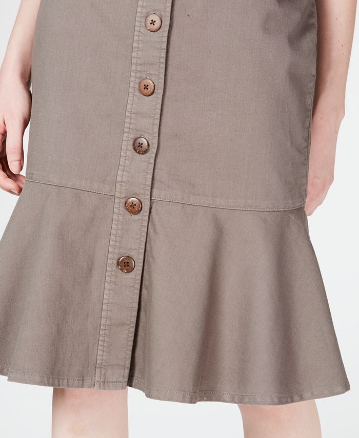 Button Front Flounce Hem Dress
