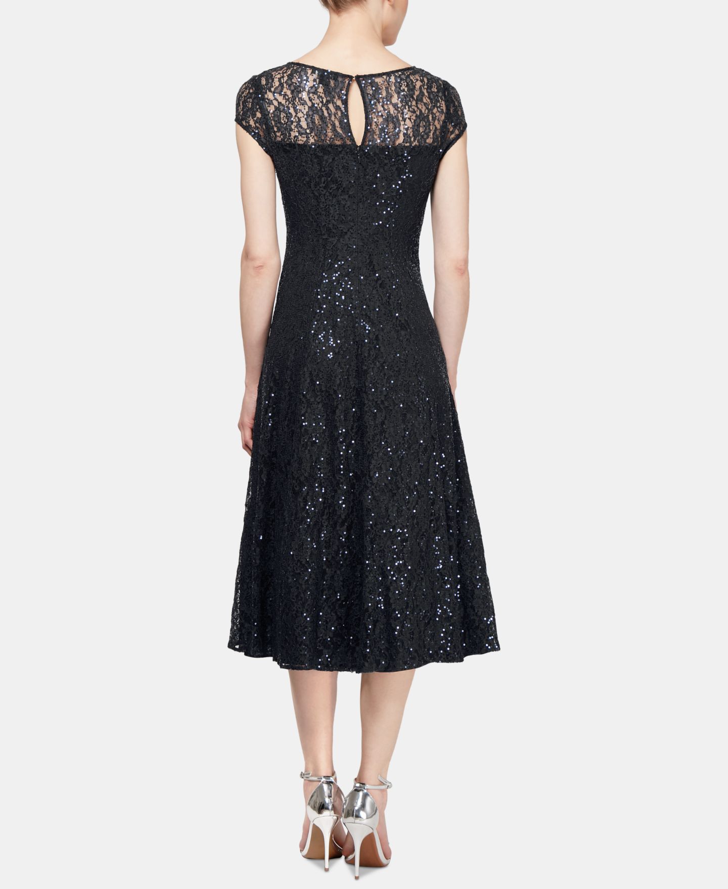 Женские платья SL Fashions Sequined Lace Midi Dresses, цвет: Чёрный — фото 4