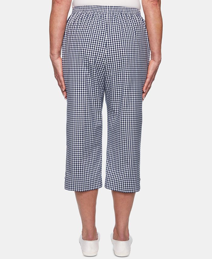 Alfred Dunner Petite In The Navy Gingham Cropped Pants - Macy's