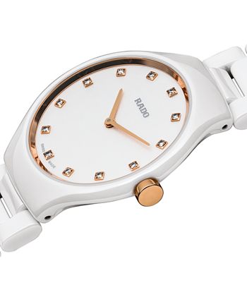 Rado - Women's Swiss True Thinline Diamond-Accent White High-Tech Ceramic Bracelet Watch 30mm