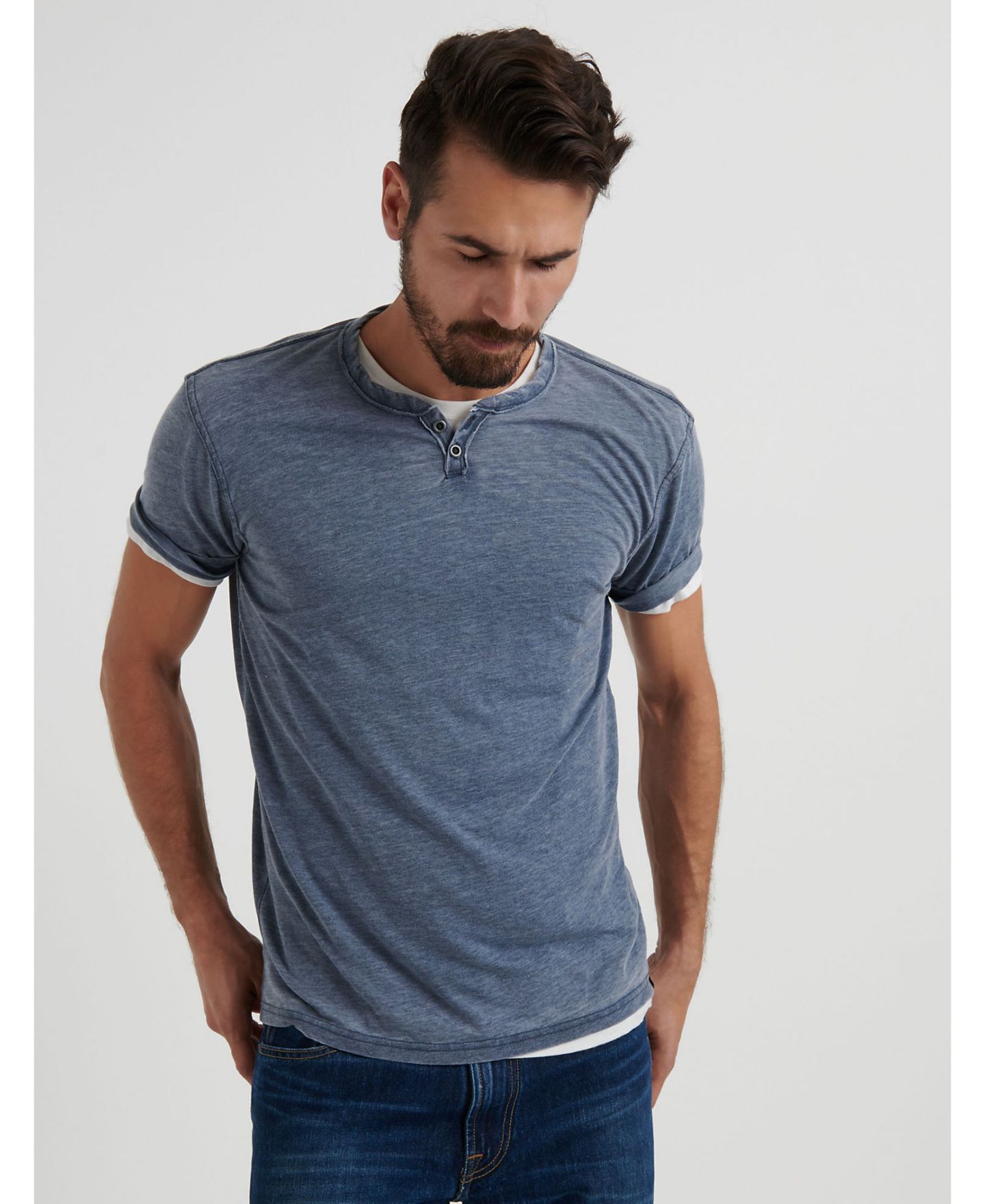 Мужская футболка Lucky Brand Venice Burnout Notch Short-Sleeve, цвет: Тёмно-синий — фото 1