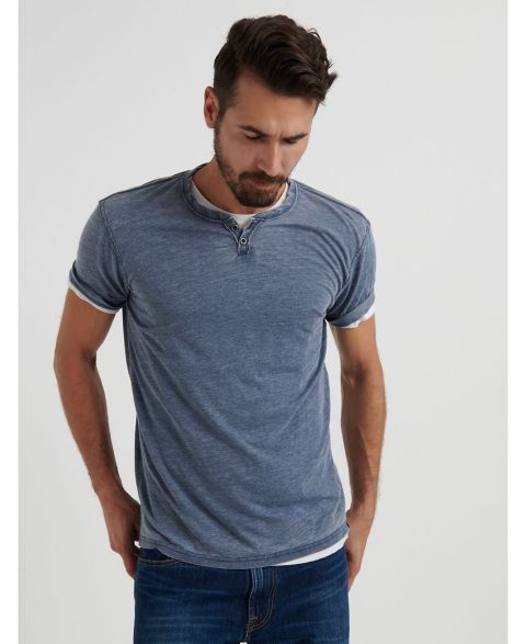 Мужская футболка Lucky Brand Venice Burnout Notch Short-Sleeve, цвет: Тёмно-синий