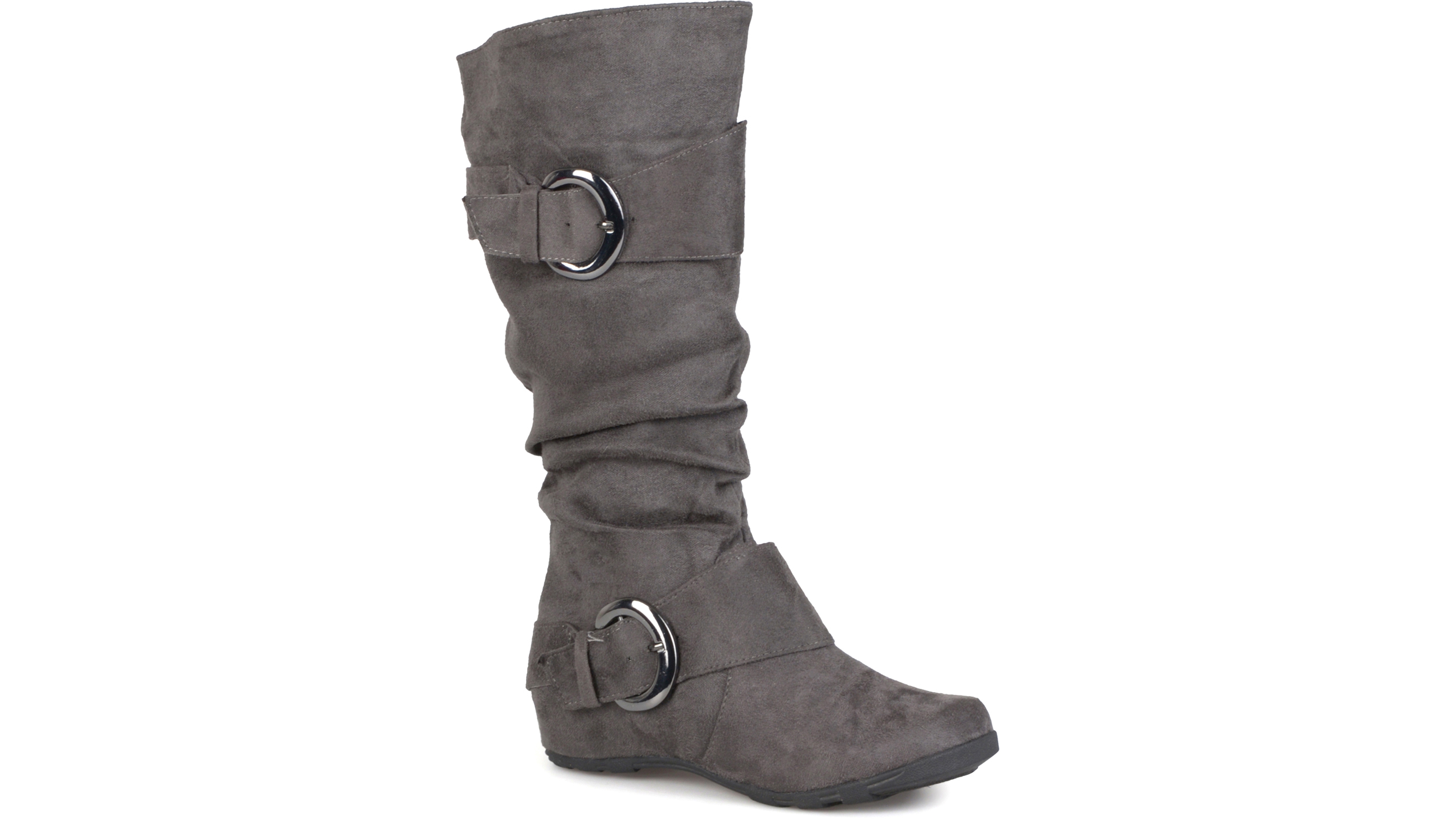 Journee Collection Women's Jester Extra Wide Calf Rouched Buckle Mid Shaft Boots
