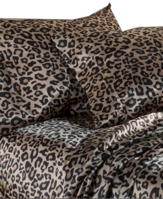 Beatrice Home Fashions Luxurious Leopard Satin Sheet Sets In Snow Leopard