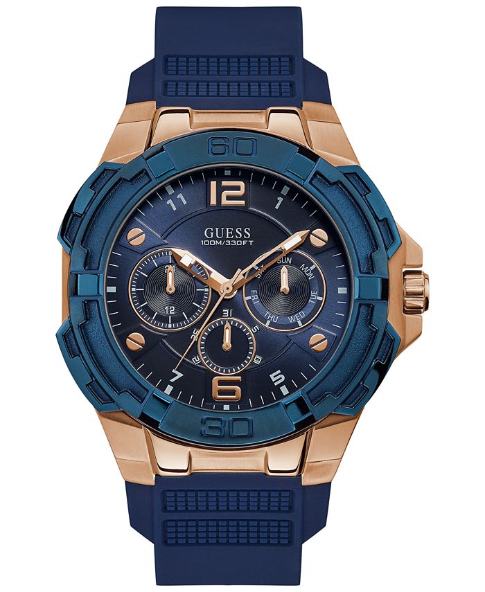 GUESS Men's Genesis Blue Silicone Strap Watch 51.5mm & Reviews 
