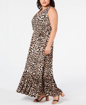 INC International Concepts INC Plus Size Leopard-Print Faux-Wrap Maxi Dress, Created for Macy's