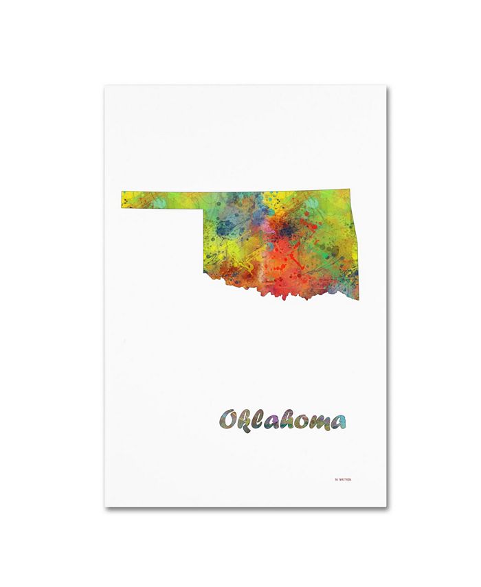 Trademark Global Marlene Watson 'Oklahoma State Map-1' Canvas Art - 12 ...
