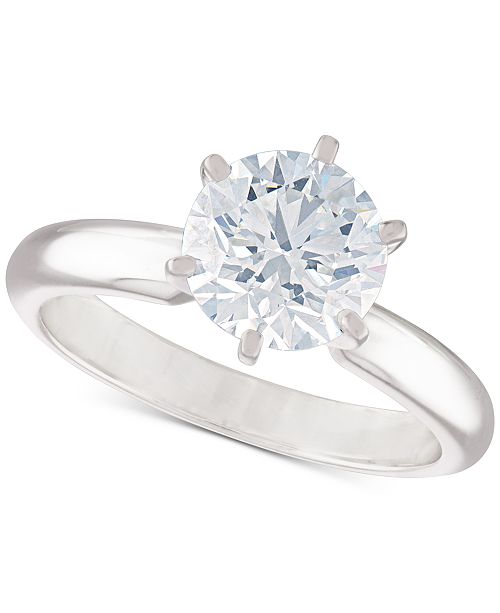 Macy S Certified Diamond Solitaire Engagement Ring 2 Ct T W In 14k White Gold Reviews Rings Jewelry Watches Macy S
