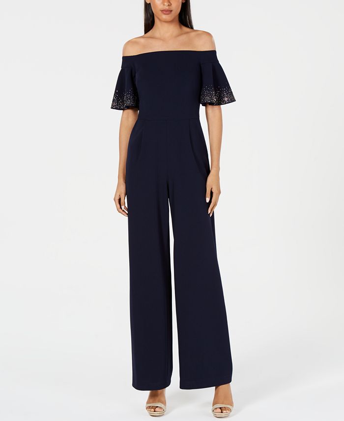 Calvin Klein Embellished Off-The-Shoulder Jumpsuit - Macy's