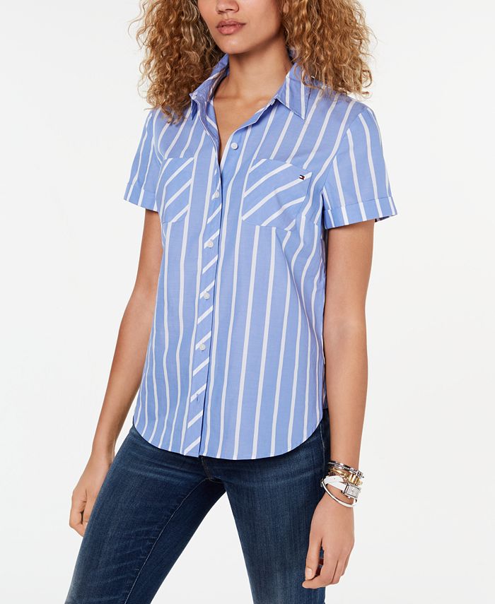 Tommy Hilfiger Striped Camp Button-Up Shirt - Macy's