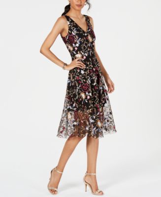Vince Camuto Embroidered Fit & Flare Dress - Macy's