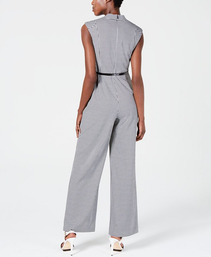 Calvin Klein Mini-Check Belted Jumpsuit - Macy's