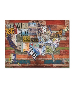 Trademark Global Masters Fine Art 'usa License Plate On Colorful Wood' Canvas Art In Multi