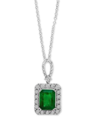 Pendentif Filigrane Vert émeraude 3 Carats, Plaqué Or Blanc 14K, Chaîne Offerte, Argent 925 (créé En Laboratoire)