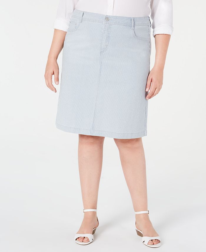 Charter Club Plus Size Railroad-Striped Denim Skirt, Created for Macy's ...