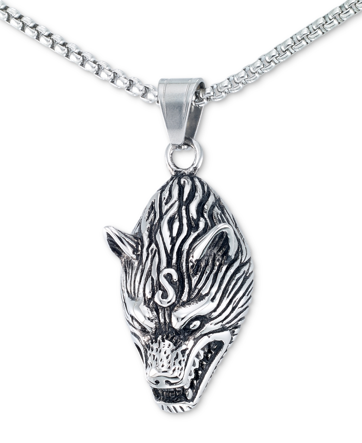 Legacy for Men by Simone I. Smith Men's Wolf Head 24" Pendant Necklace in Stainless Steel