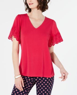 Charter Club - Lace-Trim V-Neck Top
