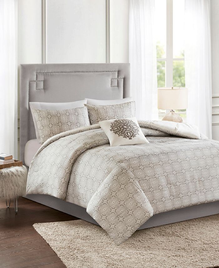 Madison Park Malia King/California King 4 Piece Embroidered Cotton Reversible Duvet Cover Set