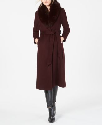 Forecaster Fox-Fur-Collar Belted Maxi 
