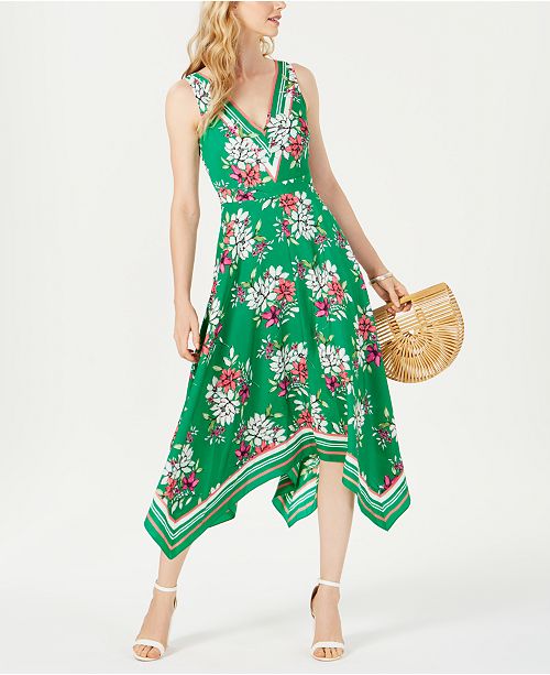 Vince Camuto Floral Handkerchief Hem A Line Dress Reviews